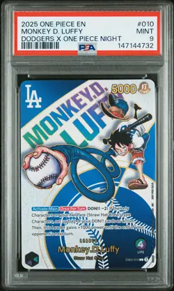 2025 ONE PIECE PROMOS DODGERS X ONE PIECE NIGHT #010 MONKEY D. LUFFY PSA 9 - Image 1