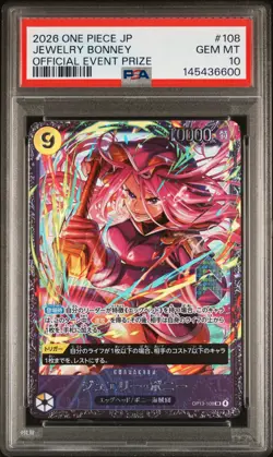 2026 ONE PIECE JPN PROMOS OFFICIAL EVENT PRIZE #108 JEWELRY BONNEY PSA 10 - Image 1