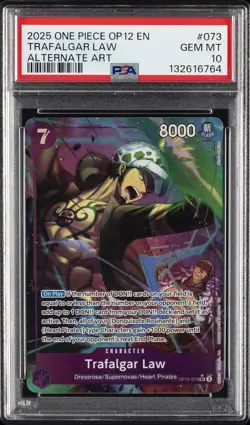 2025 ONE PIECE OP12-LEGACY OF THE MASTER ALTERNATE ART #073 TRAFALGAR LAW PSA 10 - Image 1