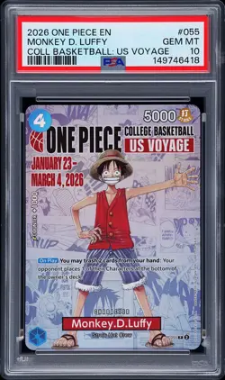 2026 ONE PIECE PROMOS ONE PIECE COLLEGE BK: US VOYAGE MONKEY D. LUFFY PSA 10 - Image 1