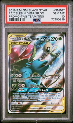 2019 POKEMON SM BLACK STAR PROMO #SM167 FULL ART/CELEBI & VENUSAUR GX PSA 10 - Image 1