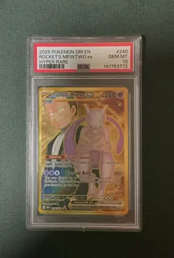 2025 POKEMON DRI EN-DESTINED RIVALS HYPER RARE TEAM ROCKET'S MEWTWO EX PSA 10 - Image 1