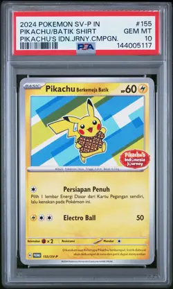 2024 POKEMON INDONESIAN JOURNEY CAMPAIGN #155 PIKACHU IN BATIK SHIRT PSA 10 - Image 1
