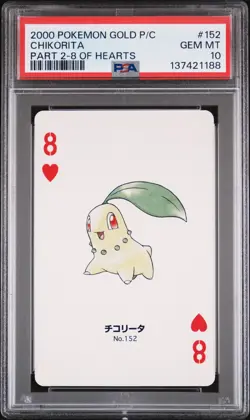 2000 POKEMON GOLD VERSION PART 2 PLAYING CARDS 8 OF HEARTS #152 CHIKORITA PSA 10 - Image 1
