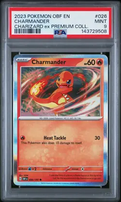 2023 POKEMON OBF EN-OBSIDIAN FLAMES CHARIZARD EX PREM COLL #026 CHARMANDER PSA 9 - Image 1