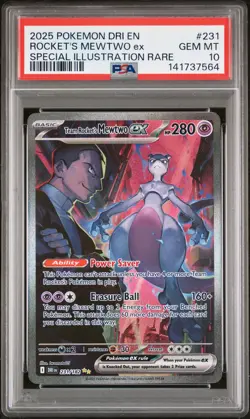 2025 POKEMON DESTINED RIVALS SPECIAL ILLUSTRATION TEAM ROCKET'S MEWTWO EX PSA 10 - Image 1