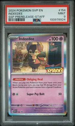 2024 POKEMON SVP SURGING SPARKS PRERELEASE-STAFF INDEEDEE PSA 9 - Image 1