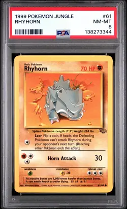 1999 POKEMON JUNGLE #61 RHYHORN PSA 8 - Image 1
