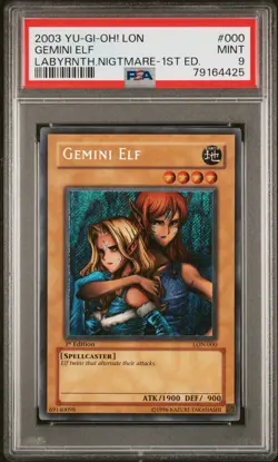 Gemini Elf LON-000 1st Edition Secret Rare Yugioh PSA 9 *425 - Image 1