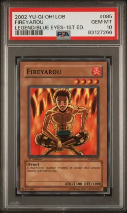 Fireyarou LOB-085 Common1st Edition Yugioh PSA 10 *266 - Image 1