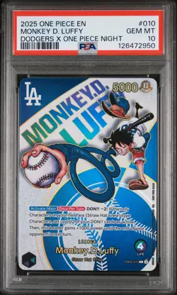 2025 ONE PIECE PROMOS DODGERS X ONE PIECE NIGHT #010 MONKEY D. LUFFY PSA 10 - Image 1