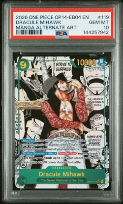 2026 ONE PIECE MANGA ALTERNATE ART OP14-EB04-119 DRACULE MIHAWK PSA 10 - Image 1