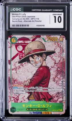 2025 ONE PIECE JPN CARRYING ON HIS WILL ALT ART MONKEY D. LUFFY CGC 10 GEM MINT - Image 1