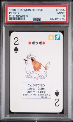 1996 POKEMON RED VERSION PLAYING CARDS 2 OF SPADES #016A PIDGEY PSA 9 - Image 1