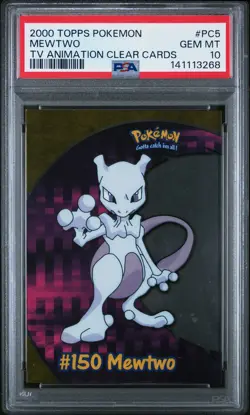 2000 TOPPS POKEMON TV ANIMATION CLEAR CARDS #PC5 MEWTWO PSA 10 - Image 1