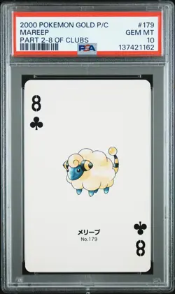 2000 POKEMON GOLD VERSION PART 2 PLAYING CARDS 8 OF CLUBS #179 MAREEP PSA 10 - Image 1