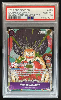 2025 One Piece Bandai Card Games Fest Monkey D Luffy #OP07-073 PSA 10 - Image 1