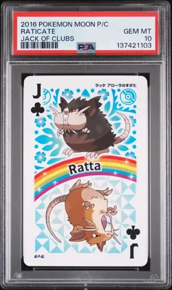 2016 POKEMON MOON PLAYING CARDS JACK OF CLUBS RATICATE PSA 10 - Image 1