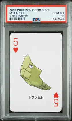 2004 POKEMON FIRERED VERSION PLAYING CARDS 5 OF HEARTS METAPOD PSA 10 - Image 1