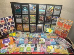 Mixed Pokemon Card Lot 150+ Multi-Language Holos +2 Top Loaders +5 Stickers - Image 1
