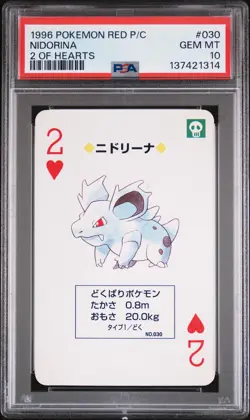 1996 POKEMON RED VERSION PLAYING CARDS 2 OF HEARTS #030 NIDORINA PSA 10 - Image 1