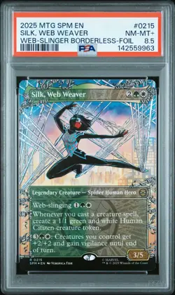 2025 MTG MARVEL'S SPIDER-MAN BORDERLESS-FOIL SILK WEB WEAVER PSA 8.5 - Image 1