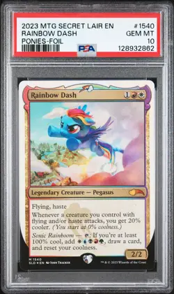 2023 MTG SECRET LAIR DROP EXTRA LIFE 2023: PONIES #1540 RAINBOW DASH PSA 10 - Image 1