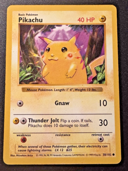 Shadowless Red Cheeks Pikachu 58/102 Base Set Pokemon Card Rare MP - Image 1