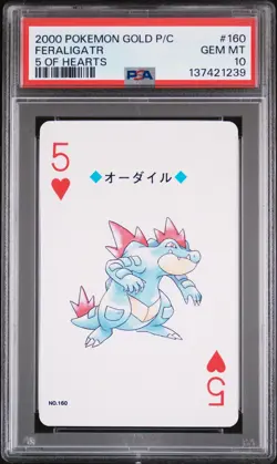 2000 POKEMON GOLD VERSION PLAYING CARDS 5 OF HEARTS #160 FERALIGATR PSA 10 - Image 1