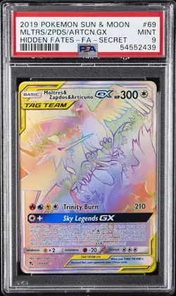 2019 POKEMON SUN & MOON HIDDEN FATES FA/MOLTRES & ZAPDOS & ARTICUNO GX PSA 9 - Image 1