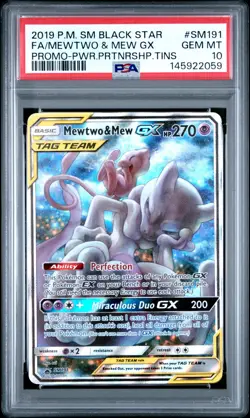 2019 POKEMON SM BLACK STAR PROMO #SM191 FULL ART/MEWTWO & MEW GX PSA 10 - Image 1