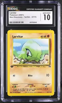 CGC GEM MINT 10 Pokemon Larvitar 57/75 2001 Neo Discovery 1st Edition - Image 1