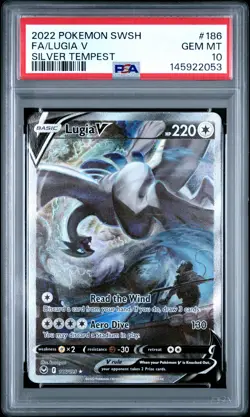 2022 POKEMON SWORD & SHIELD SILVER TEMPEST #186 FULL ART/LUGIA V PSA 10 - Image 1