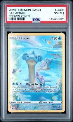 2023 POKEMON SWORD & SHIELD CROWN ZENITH #GG05 FULL ART/LAPRAS PSA 8 - Image 1