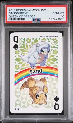 2016 POKEMON MOON PLAYING CARDS QUEEN OF SPADES SANDSHREW PSA 10 - Image 1