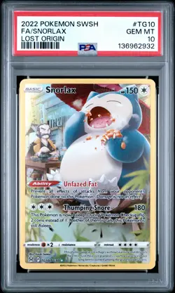 2022 POKEMON SWORD & SHIELD LOST ORIGIN #TG10 FULL ART/SNORLAX PSA 10 - Image 1