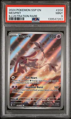2024 POKEMON SSP EN-SURGING SPARKS ILLUSTRATION RARE #204 MESPRIT PSA 9 - Image 1