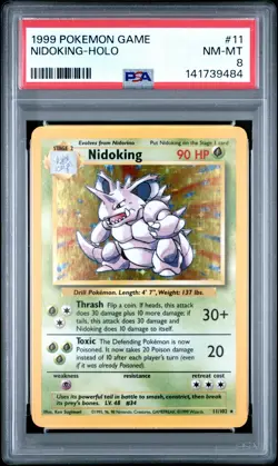 1999 POKEMON BASE SET UNLIMITED #11 NIDOKING-HOLO PSA 8 - Image 1