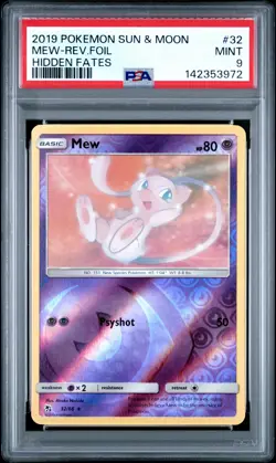 2019 POKEMON SUN & MOON HIDDEN FATES #32 MEW-REVERSE FOIL PSA 9 - Image 1