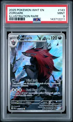 2025 POKEMON WHT EN-WHITE FLARE ILLUSTRATION RARE #143 ZOROARK PSA 9 - Image 1