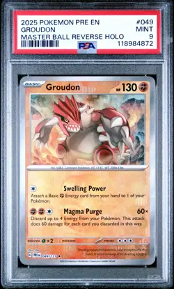 2025 POKEMON PRE EN-PRISMATIC EVOLUTIONS MASTER BALL REVERSE HOLO GROUDON PSA 9 - Image 1