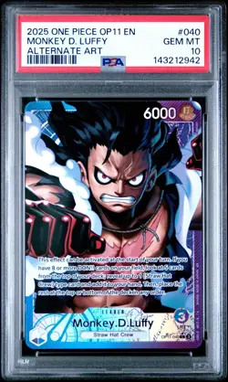 2025 One Piece OP11 En Monkey D. Luffy Alternate Art #040 PSA 10 Gem Mint - Image 1