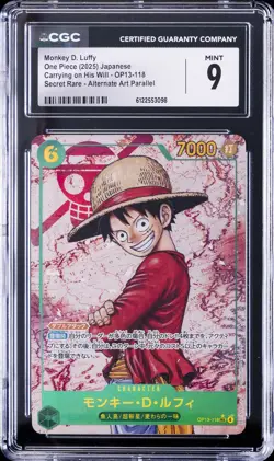 2025 ONE PIECE JPN CARRYING ON HIS WILL ALT ART #OP13-118 MONKEY D. LUFFY CGC 9 - Image 1