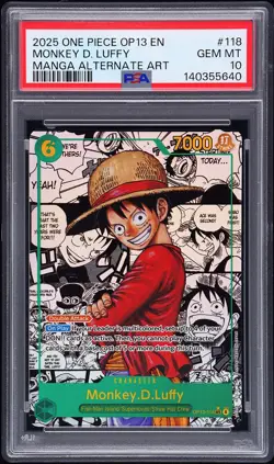 2025 ONE PIECE MANGA ALTERNATE ART OP13-118 MONKEY D. LUFFY PSA 10 - Image 1