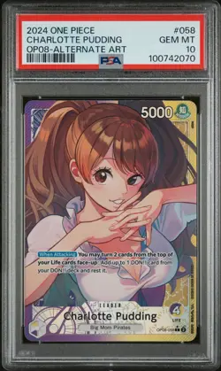 2024 ONE PIECE OP08-TWO LEGENDS ALTERNATE ART #058 CHARLOTTE PUDDING PSA 10 - Image 1