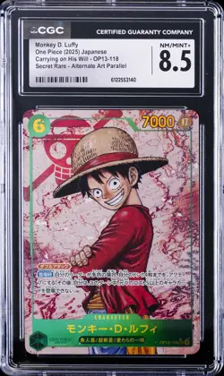 2025 ONE PIECE JPN CARRYING ON HIS WILL #OP13-118 MONKEY D. LUFFY CGC 8.5 - Image 1