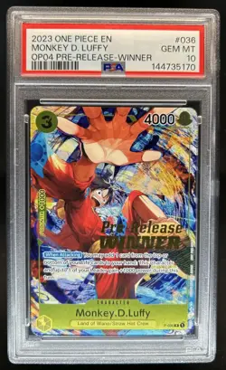 2023 One Piece OP04 Pre-Release Winner Monkey D Luffy #P-036 PSA 10 - Image 1