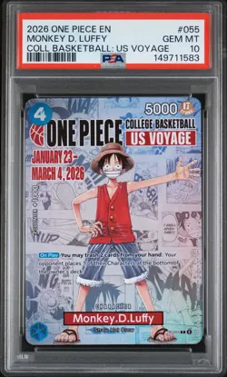 2026 ONE PIECE PROMOS ONE PIECE COLLEGE BK: US VOYAGE MONKEY D. LUFFY PSA 10 - Image 1