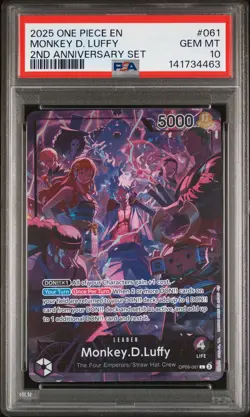 2025 ONE PIECE ENGLISH VERSION 2ND ANNIVERSARY SET #061 MONKEY D. LUFFY PSA 10 - Image 1