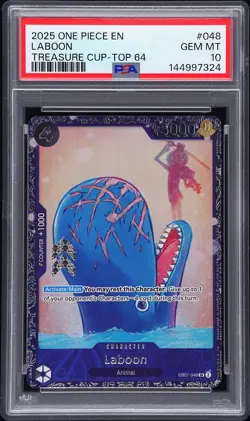2025 ONE PIECE PROMOS TREASURE CUP-TOP 64 #048 LABOON PSA 10 - Image 1